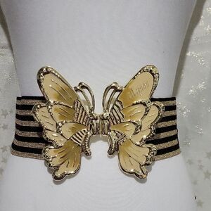 Meghan Women's Gold Black Butterfly Stretch Waist Belt